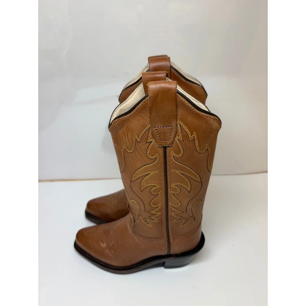 Old West Kids Canyon Light Brown Leather Snip Toe Cowboy Boots CF8229 Size 9D